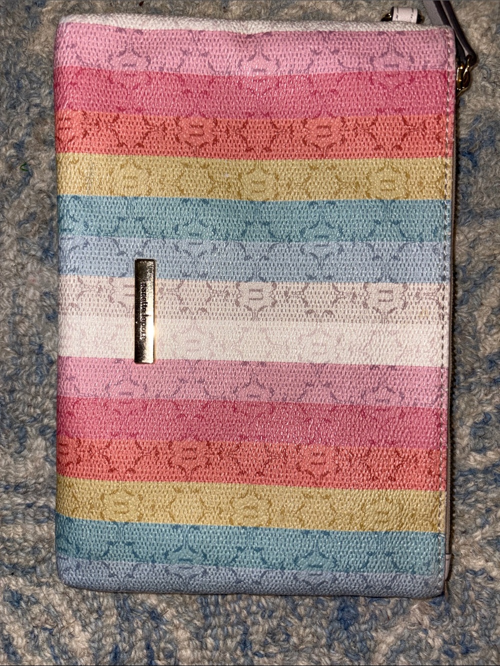 Nanette Lepore Striped Pastel Zip Phone Wallet - Pink, Blue, Yellow, Cream